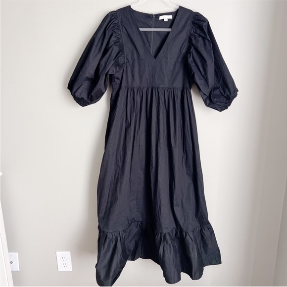 Karlie Dresses & Skirts - Karlie V Neck Black Maxi Dress Puff Sleeve Pockets Wedding LBD Tiered